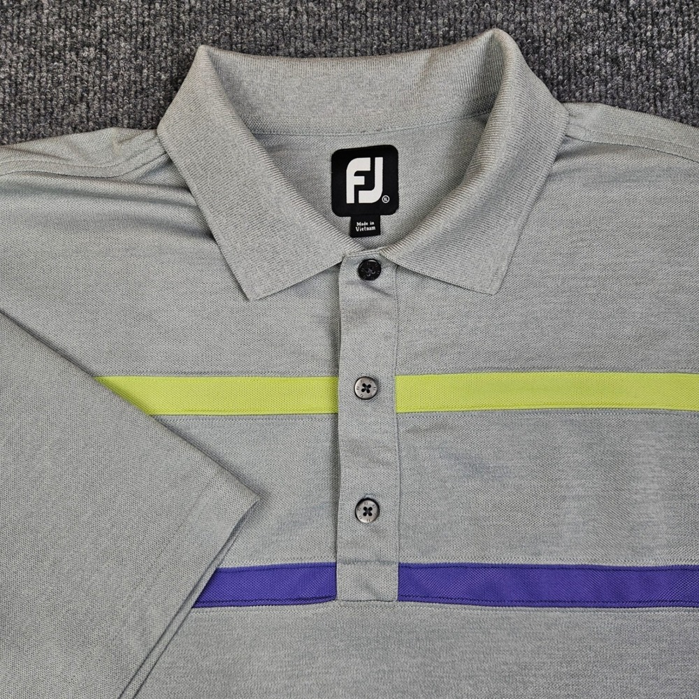 FootJoy ‎ Golf Polo Shirt Mens XL Grey Striped FJ Short Sleeve Top Stretch